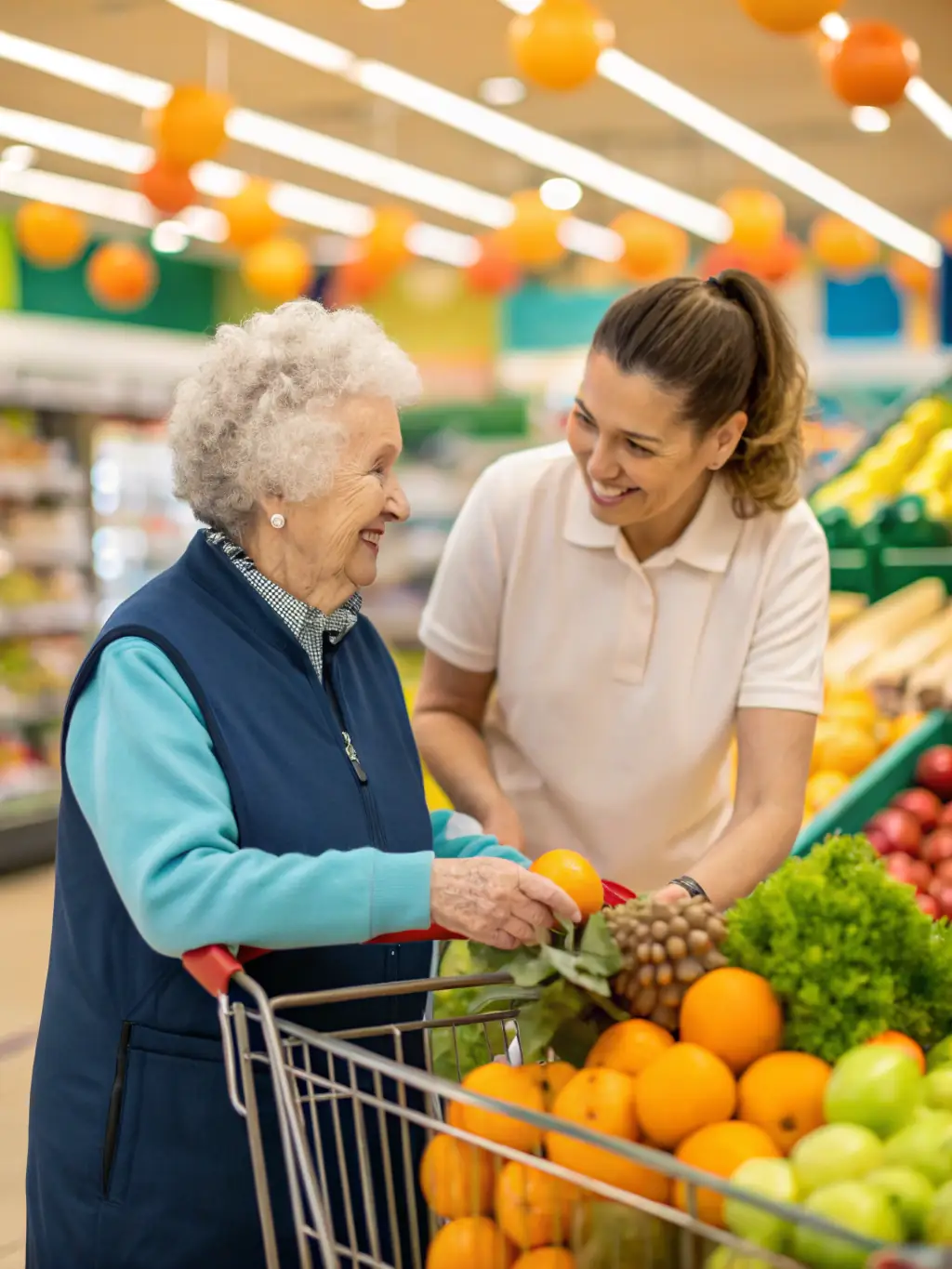 A caregiver assisting an elderly person with daily activities in a cozy home setting, representing Medicaid Waiver Home Care.