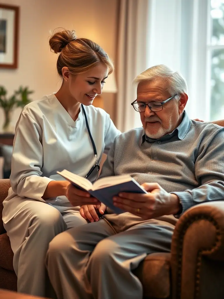 A friendly caregiver engaging in conversation with a client, highlighting the companionship aspect of home care services.