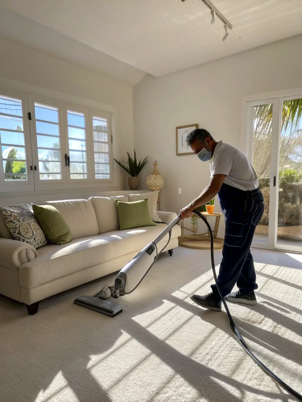 A homemaker cleaning a client's home, illustrating the homemaker services covered under Medicaid waivers.